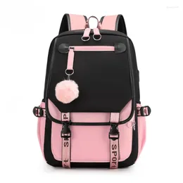 School Bags 2023 Large For Teenage Girls USB Port Canvas Schoolbag Student Book Bag Fashion Black Pink Teen Backpack