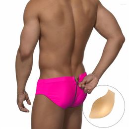 Men's Swimwear Back Zipper Sexy Low Waist Swim Briefs Mens Bikini Swimming Trunks Nylon Beach Surfing Pad Push Up Bathing Suit Slip