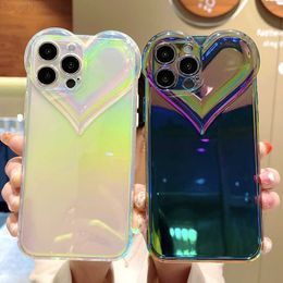 Cell Phone Cases 3d love heart camera lens protective laser clear case For iphone 13 12 11 Pro Max Colourful cover Iphone 11 x xr 7 8Plus L230731