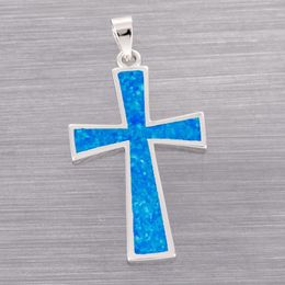 Pendant Necklaces KONGMOON Classic Latin Cross Ocean Blue Fire Opal Silver Plated Jewellery For Women Necklace