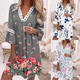 Casual Dresses Blue/Green/Grey V Neck Dress Soft Comfortable Leisure Vacation H Shape Loose Fitting Long Polyester For Daily Travel