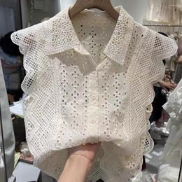 Women's Blouses High-end Lace Crochet Sleeveless Shirts Blouse Hollow Out Top Ladies Summer Fashion Blusa