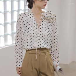 Women's Blouses Spring Summer French Polka Dots Fashion Esimple Temperament Appears Thin Elegant Rose Women Long Sleeve Shirts Top Z258