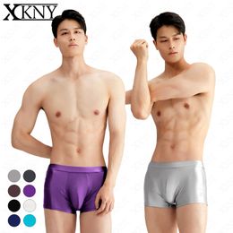Underpants XCKNY satin glossy men underpants smooth boxer shorts oily shiny Yoga running sportswear Silk High elasticity 230802
