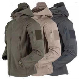 Men's Jackets Zipper Softshell Tactical Waterproof Army Plus Size Hooded Coat Camouflage Bomber Fleece Military Windbreakers