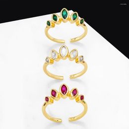 Cluster Rings OCESRIO Multicolor Oval Crystal Crown Of Women Copper Gold Plated Adjustable Open Ring Jewellery Ornaments Rigs03
