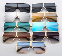 Sunglasses 2023 High Quality Bling Gold Oversized Square Women Metal Frame Brown Shades Vintage Glasses Men Oculo