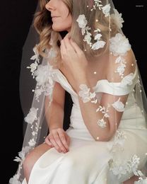 Bridal Veils Style Folwer Lace Long Wedding Veil With Pearls One Layer Cathedral Bride Comb Beaded For White Ivory Accessories