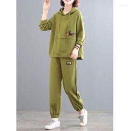 Women's Two Piece Pants Solid Sets Long Sleeve Hooded Jacket Casual Oversize Tracksuit Sporty In Matching Set For Women