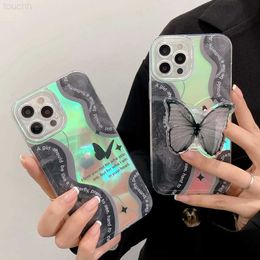 Cell Phone Cases Ins Black Butterfly Bracket Case for iPhone 13 14 11 12 Pro Max 7 14 plus 8Plus X Xr Max Cover Stand Holder Soft Girl Women Cute L230731