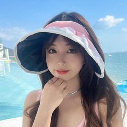 Wide Brim Hats Gradient Color Letter Logo Hair Hoop Design Empty Top Vinyl Lining Sun Hat Extended Shell Outdoor Tennis Fashion