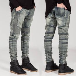 Men's Jeans Streetwear Classic Biker Autumn Male Fashion Slim Stretch Pleated Denim Pants Cotton Washed Pencil Trousers Cowboys