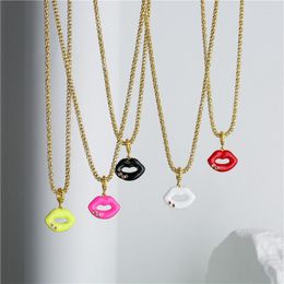 Chains HECHENG Trendy -Sexy Red Lips Necklace Ladies Enamel Jewelry Sexy Style Gold Color Chain Necklacs For Party Gifts