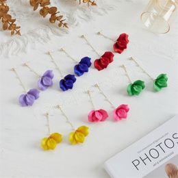 Fashion Asymmetric Pearl Petal Earrings for Women Elegant Long Multicolor Acrylic Flower Dangle Earrings Party Wedding Jewellery