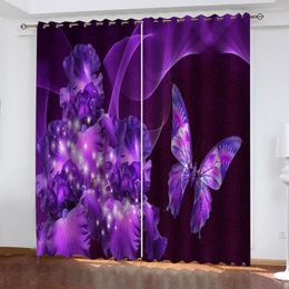 Curtain Floral Purple Rose Butterfly Flower Design Two Drape Thin Window Curtains For Living Room Bedroom Decor 2 Pieces