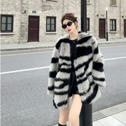 Women's Fur Winter Vintage Thick Warm Faux Coat Women Fluffy Jacket Zebra Print Plus Size Korean Fashion Cardigan Outerwear Top