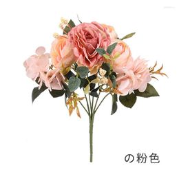 Decorative Flowers Artificial Retro Silk Rose Bouquet Hydrangea Peony Vintage Bride Holding Fake Plants Wedding Decoration