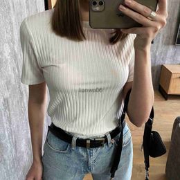 Women's Blouses Shirts Round Neck Shortsleeved Tshirt Blouse Women's 2022 Spring Summer New Style Thinner Inner Base Shirt Ins Tide J230802