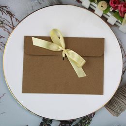 Gift Wrap 50pcs/lot Kraft Envelopes For Wedding Invitations Small Business Supplies Silk Ribbon Paper Postcard Stationery Envelope