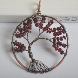 Pendant Necklaces Natural Lucky Handmade Tree Of Life Garnet Bronze Copper Wire Wrap GEM Jewellery S1284