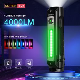 Flashlights Torches Sofirn IF23 RGB Light 4000lm Powerful LED Flashlight 21700 5V 3A USB C Rechargeable Floodlight Spotlight Torch with Magnetic 230801