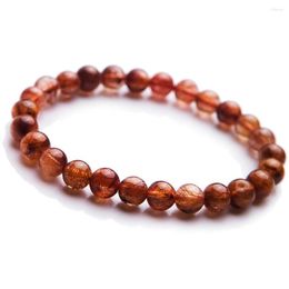 Strand Genuine Natural Copper Hair Rutilated Quartz Crystal Jewellery Women Man Stretch Bracelets 7.5mm