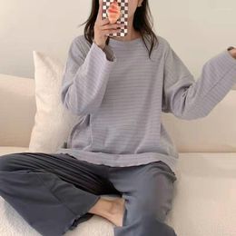Women's Two Piece Pants Autumn Striped Housecoat Set Women Casual Clothes Spring Thin Long Sleeve Pajamas Suit Female Sleepwear Straight