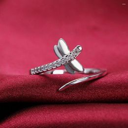 Cluster Rings Charm 925 Sterling Silver For Women 18k Gold Crystal Dragonfly Simple Adjustable Fashion Wedding Party Gifts Jewellery