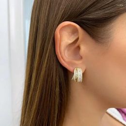 Hoop Earrings Luxury Bling 5A Cubic Zirconia Rectangle CZ Cross Huggie Earring Classic Trendy Geometric Women Out Jewellery