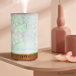 Humidifiers White Iron Art Hollow Butterfly Flower Pattern Mist Maker Aroma Diffuser Machine Essential Oil Humidifier with LED Lights R230802