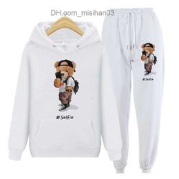 Men's Hoodies Sweatshirts Casual Women's Two Piece Set Cute Bear Toy Zipper Hoodie and Elastic Waist Pants Winter Warm Sweatshirt Women's Set Z230802