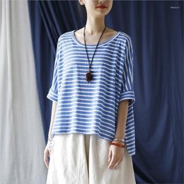 Women's T Shirts Spring And Summer Women Half Sleeve T-Shirt Casual Original Loose Fashion O-Neck Stripe Vintage Tshirt Pullover Top Femme