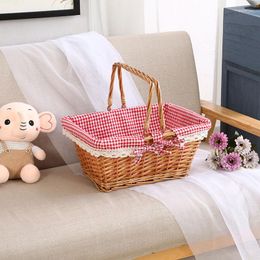 Storage Baskets Natural Wicker Picnic Basket Vintage Style Hand-woven With Movable Handle Outing Food Flower Decoration