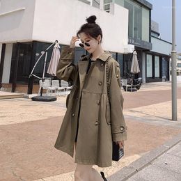 Women's Trench Coats Korean Women Short Coat Navy Blue Khaki Black Spring Double-breasted Loose Casual Long Sleeve Windbreaker Female