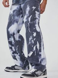 Men's Jeans Wide Leg Tie Dye Fashion Casual Loose High Quality Street American Trendy Clothing 2023
