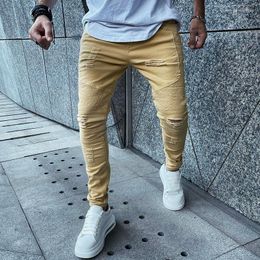 Men's Jeans Denim Tide Brand Motorcycle Personality Wrinkled Slim Pencil Pants Khaki Ripped