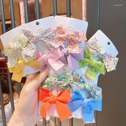 Hair Accessories 2 Pieces/Set Floral Bows Children Hairpin Kids Headdress Girls Printed Side Bangs Clip Fashion Clips Gift