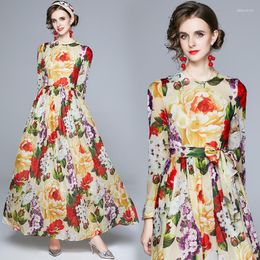 Casual Dresses ZUOMAN Women Autumn Long Maxi Floral Dress Festa High Quality Elegant Prairie Chic Party Robe Femme Designer Chiffon Vestidos