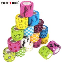 Elbow Knee Pads 1 Pcs Printed Sports Protector 48m Therapy Elastic Bandage Colourful Self Adhesive Wrap Tape for Finger Joint Pet 230801