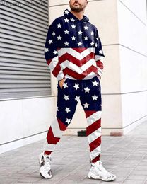 Men's Tracksuits Men's Autumn Hoodies Set Fashion 3D Printed American Flag Trendy Tracksuit Sweatshirt Sweatpants Suit Casual Male Sports Outfit T230802