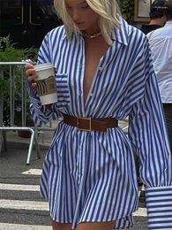 Casual Dresses Tossy Striped High Waist For Women Mini Dress Fashion Patchwork Long Sleeve Elegant Shirts V-Neck Loose Contrast Sexy 2023
