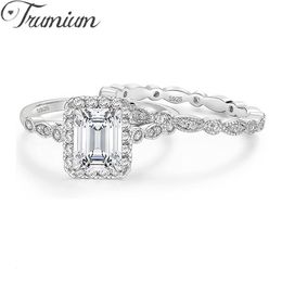 Wedding Rings Trumium 2CT 925 Sterling Silver Bridal Ring Sets Emerald Cut CZ Engagement Vintage Marquise Bands for Women 230802