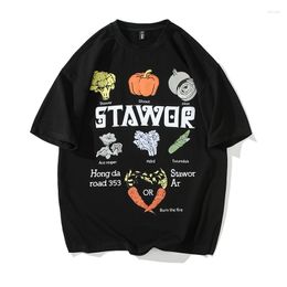 Men's T Shirts T-shirt Vegetable Cartoon Print Trend High Street Loose Washed Old Large Size Short-sleeved Tops M-5XL
