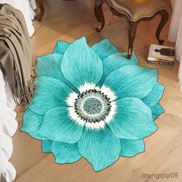 Carpets Modern Flower Area Rug Round Carpet Colourful Flower Pattern for Bedroom Living Room Children Door Floor Anti-slip Entry Door Mat R230802