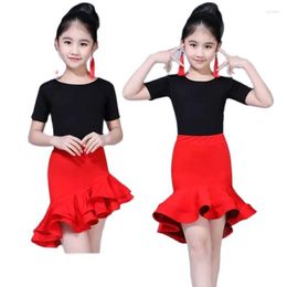 Stage Wear Kids Latin Dance Costume Girls Competition Clothing Short Sleeve Summer Practise Cha Rumba Dress