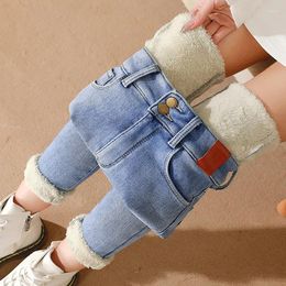 Women's Jeans Xpqbb 2023 Winter Skinny Fleece Women Korean High Waist Thick Warm Ankle Length Pants Light Blue Denim Pencil Trousers