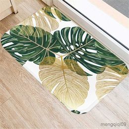 Carpets Tropical Plants Palm Leaf Monstera Decoration Kitchen Door Mats 3D Velvet Carpet Doormat Indoor Floor Bathroom Anti-Slip Rugs R230802