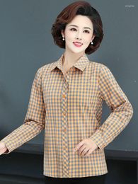 Women's Blouses Women Checked Pattern Shirt Yellow Red Brown Plaid Cotton Top Long Sleeve Turn Down Collar Shirts 2023 Arrival Clothings