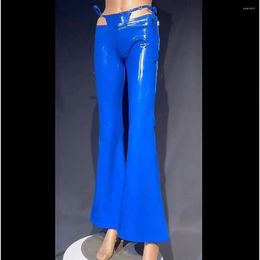 Women's Pants False Two Pieces Wet Look PVC Flare Shiny PU Leather Trousers Tights Sexy Clubwear Leggings Cosplay Spodnie Pantalon