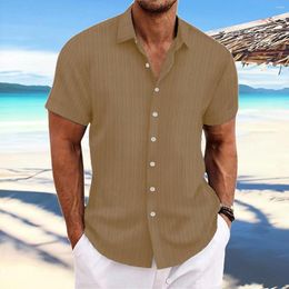 Men's Casual Shirts Summer Cotton Linen For Men Short Sleeved Blouses Solid Turn-Down Collar Forma Fallow Beach Male Clothing